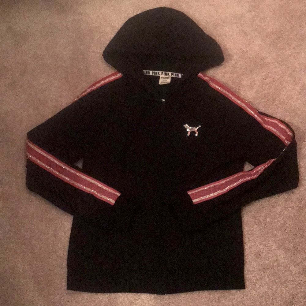 Victoria’s Secret PINK Sequin Black Zip Up Hoodie - Picture 5 of 9